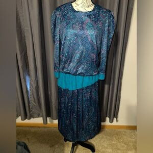 Vintage 80s Marla R LTD Paisley Drop Waist Midi Dress/Size 16